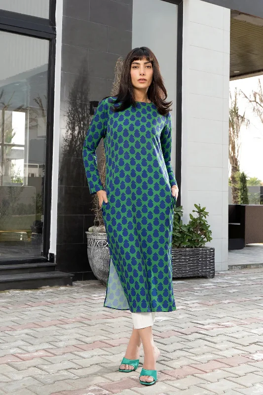 Women's Blue Pine Kurti Top - Rangnaari Comfy Satin Set