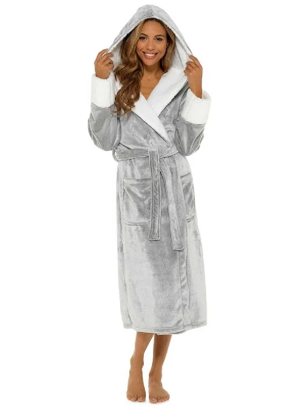 Sherpa Fleece Gown - Grey Silk Lace Robe