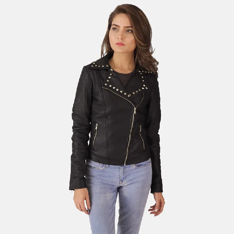 Express Sally Mae Studded Black Leather Biker Jacket for Women