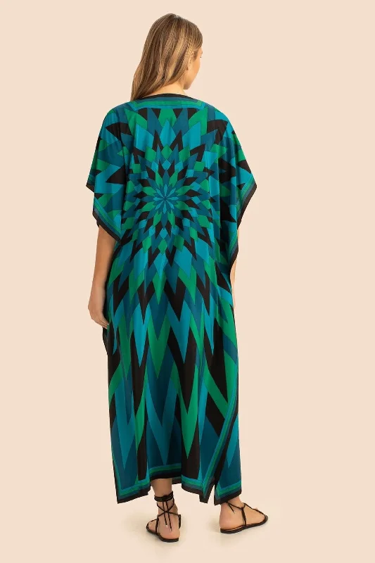 Women's Green Illusions Silk Crepe Kaftan - Rangnaari Cozy Satin Gown