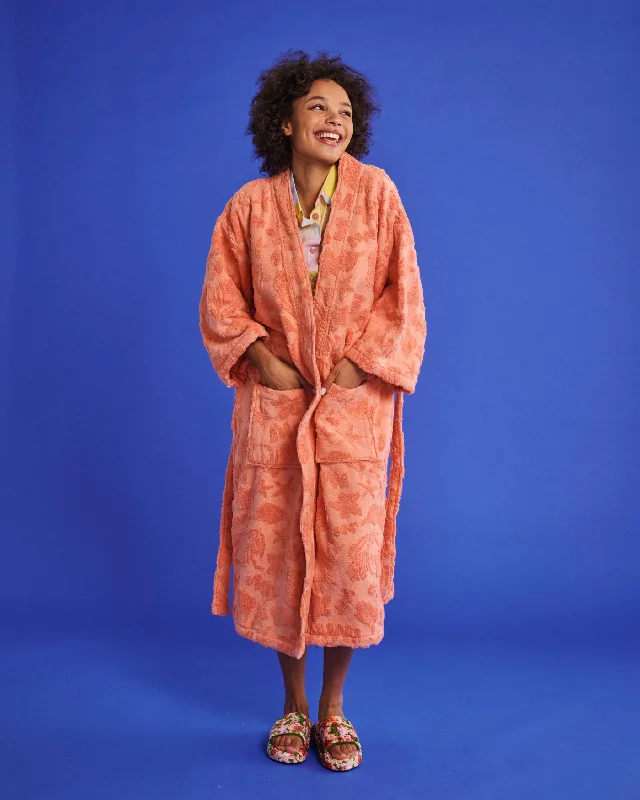 Peach Rock Pool Terry Bath Robe Plush Bathrobe Set