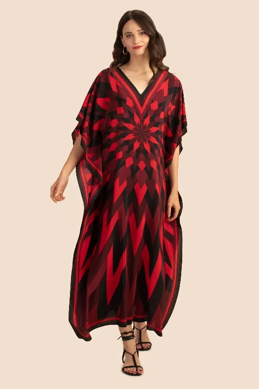 Women's Red Illusions Silk Crepe Kaftan - Rangnaari Luxury Satin Gown