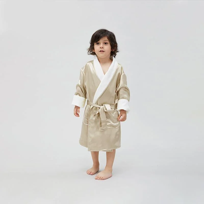 Kid's Silk and Velvet Reversible Robe for Winter Luxe Satin Gown