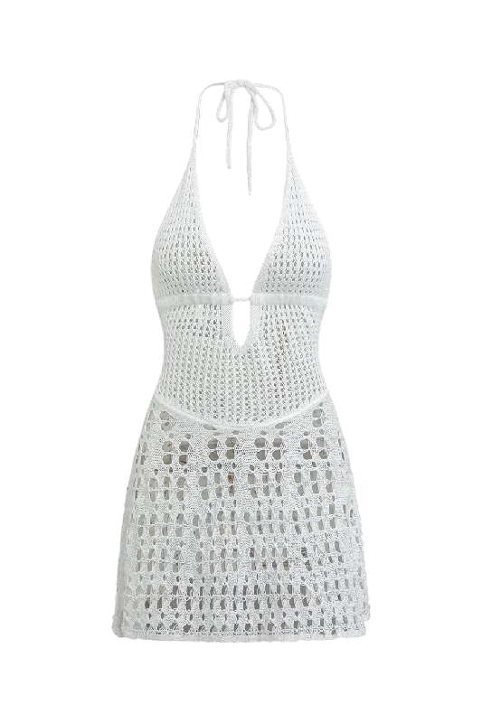 A&A Knitted Crochet Halter Neck Mini Dress