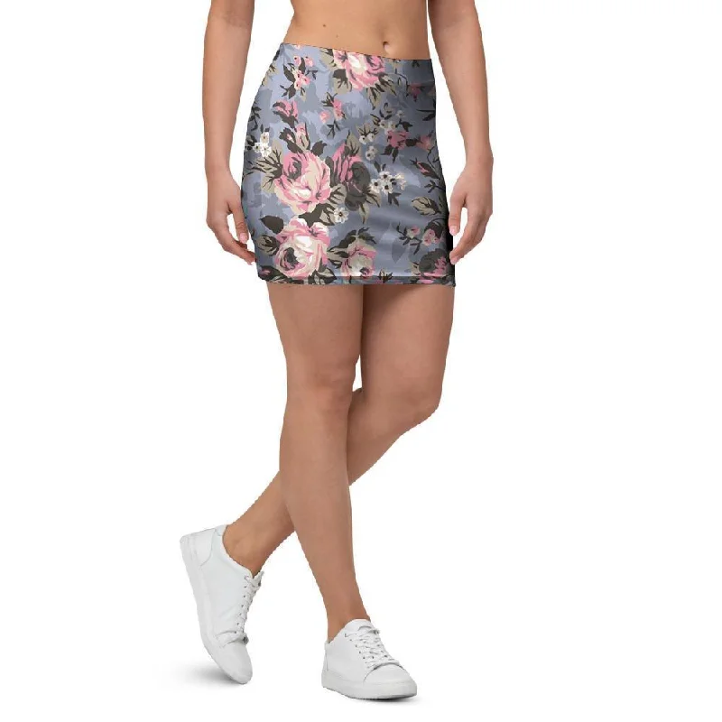 Vintage Pink Rose Flower Print Mini Skirt