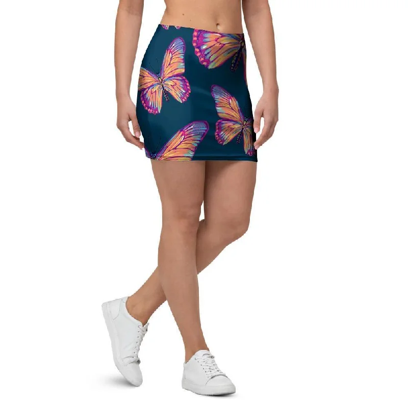 Watercolor Butterfly Print Mini Skirt