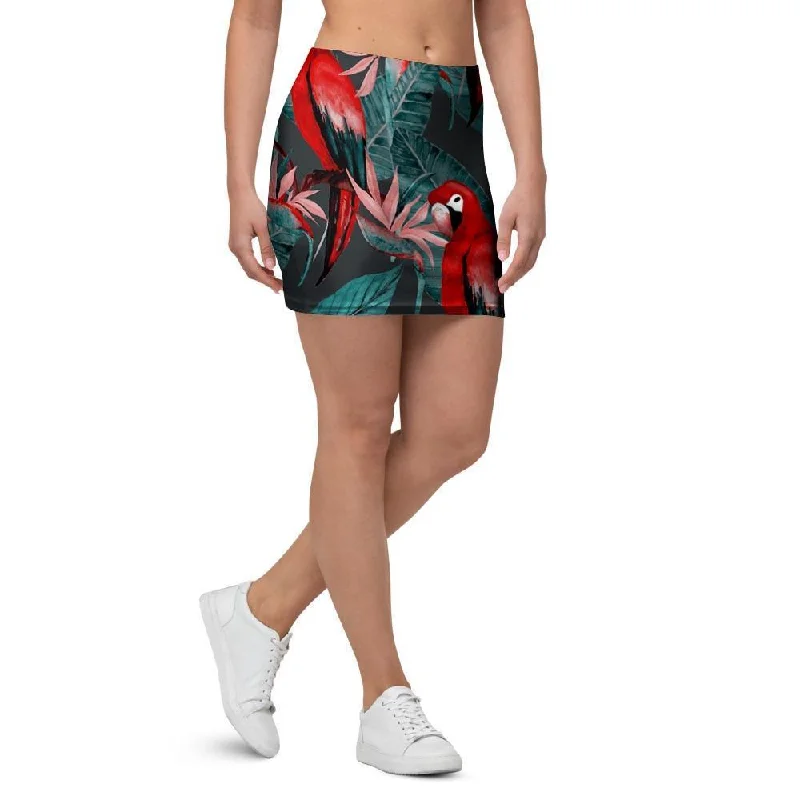 Watercolor Parrot Tropical Print Mini Skirt