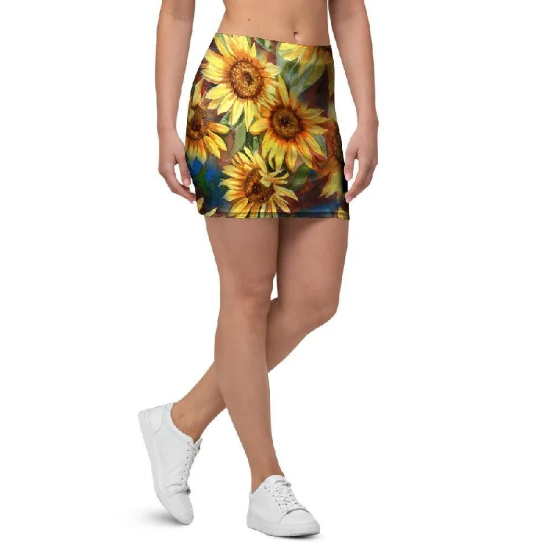 Watercolor Sunflower Mini Skirt