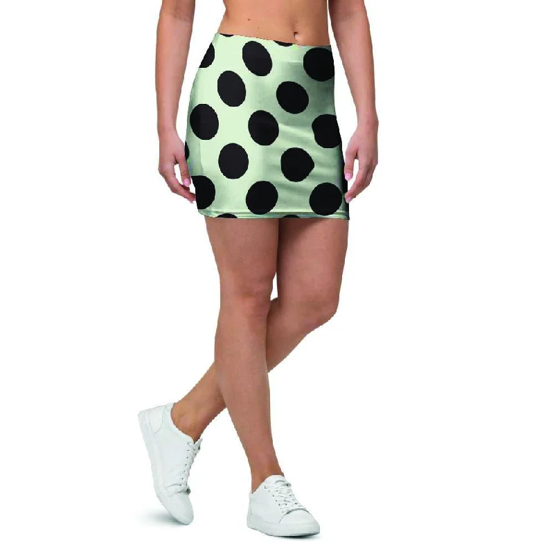 White And Black Polka Dot Print Mini Skirt