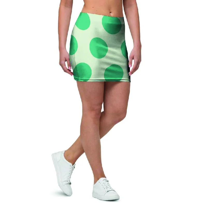 White And Green Polka Dot Mini Skirt