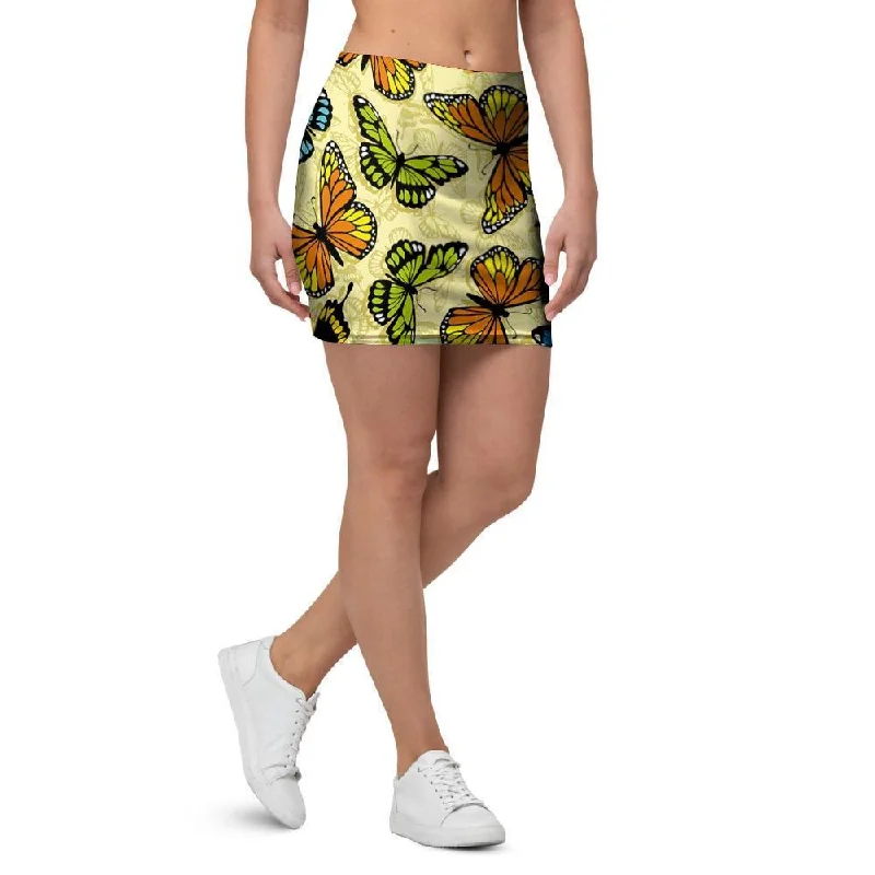 Yellow Butterfly Pattern Print Mini Skirt