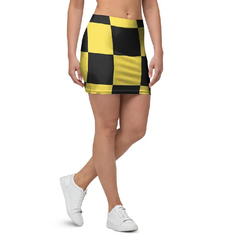 Yellow Checkered Print Mini Skirt