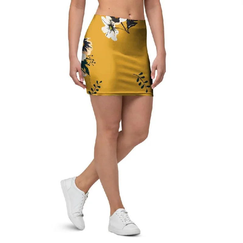 Yellow Flower Print Mini Skirt