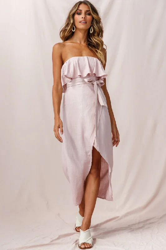 Hamilton Bandeau Ruffle Midi Dress Blush