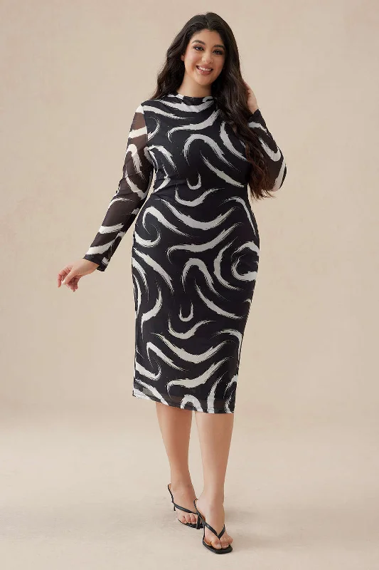 Plus Size Abstract Print Artistic Print Midi Dress