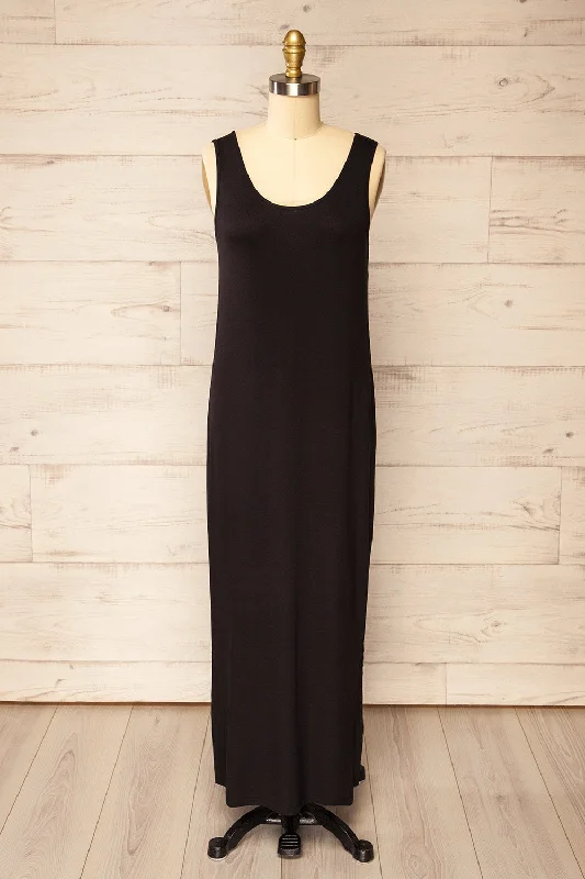 Oswin Black | Straight Cut Jersey Maxi Dress