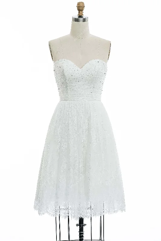 Pearls Strapless Sweetheart A-line Short Casual Wedding Dress