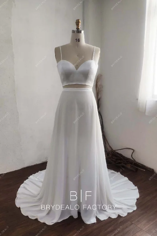 Simple Satin Chiffon Two-piece Boho Sleeveless Beach Bridal Dress