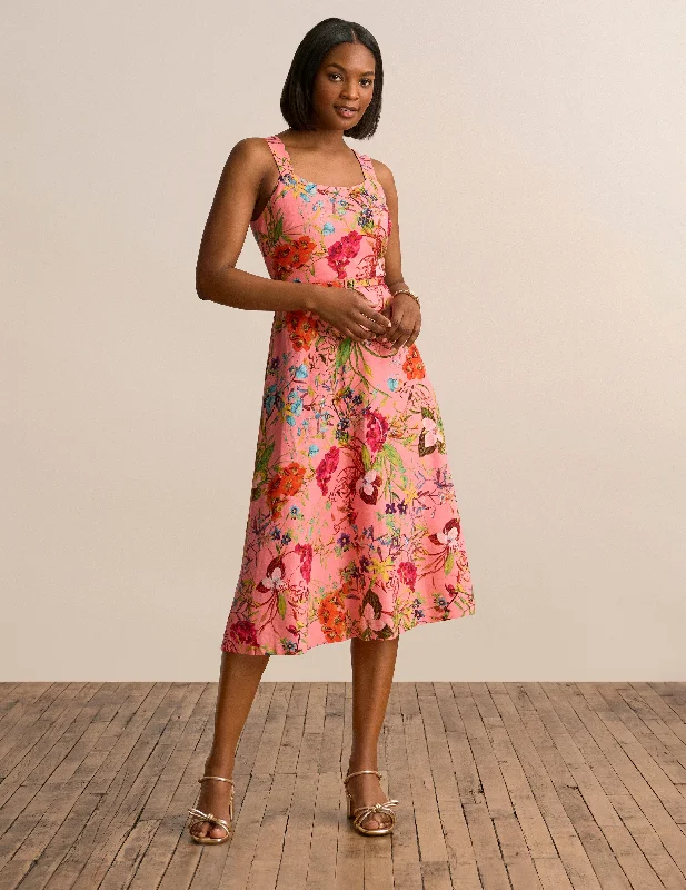 Scooped Neck A Line Midi Dress