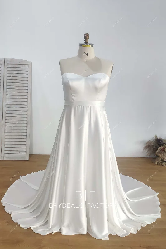 Simple Strapless Satin Elegant Plus Size Destination Wedding Dress