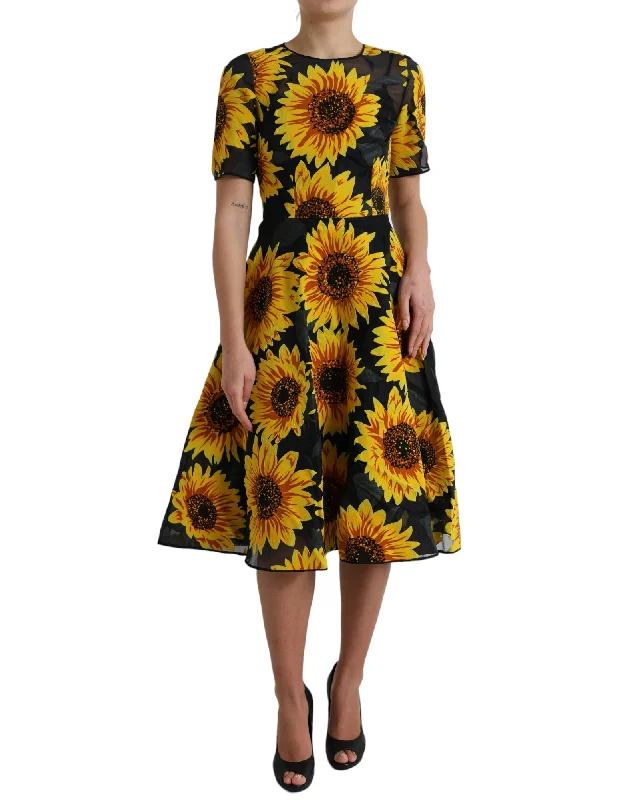 Summery Sunflower A-Line Midi Dress