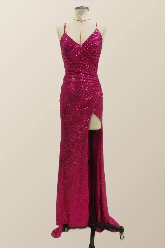 Fuchsia Sequin Mermaid Long Party Dress