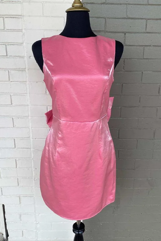 Pink Crew Neck Bow-Back Short Party Dress