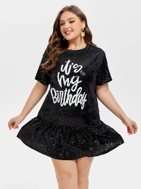 It's My Birthday Ruffle Hem Sequin Party Dress