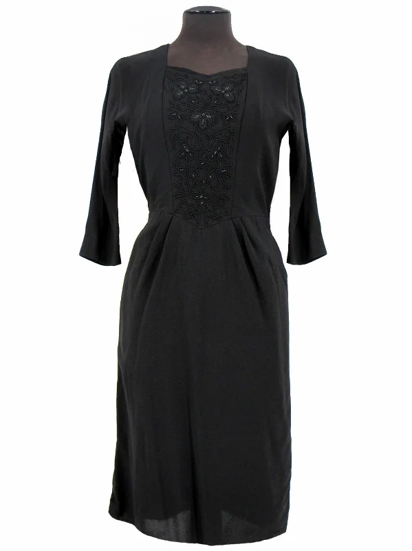 Vintage Forties Black Beaded Evening Dress