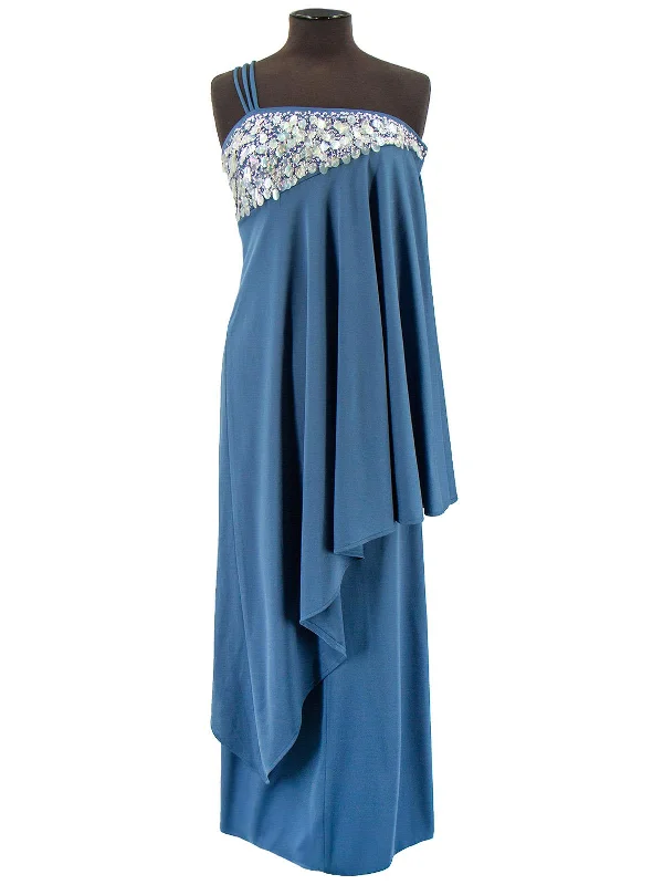 Vintage Teal Asymetric Sequin Maxi Evening Dress