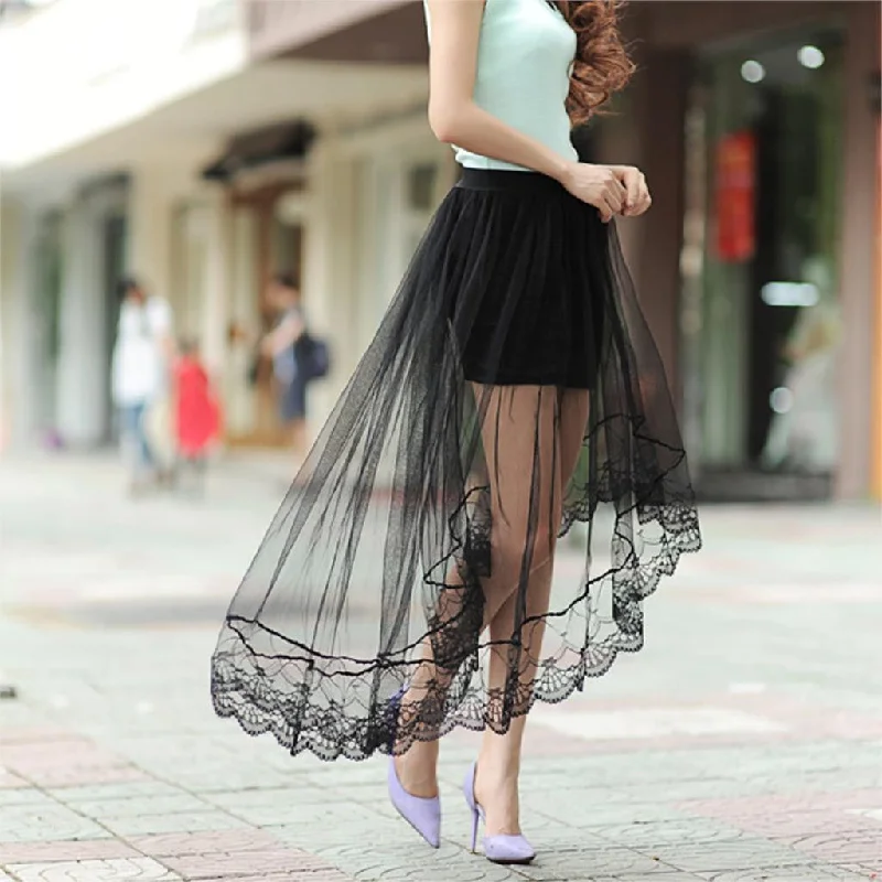 Summer Women Sexy Lace Skirts Womens Fashion Long Section Skirt Jupe Tulle Black and White Short Skirt