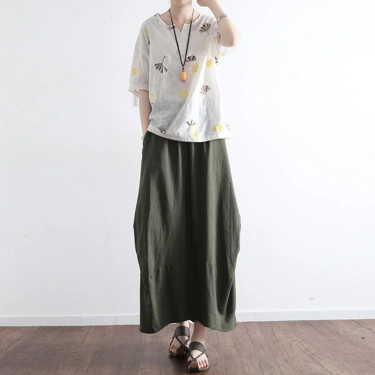 2017 new blackish green patchwork linen skirts vintage oversize maxi skirts