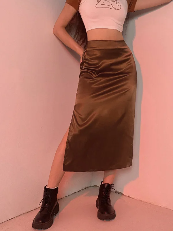 Amy Fashion - Vintage Brown High Waist Skirt