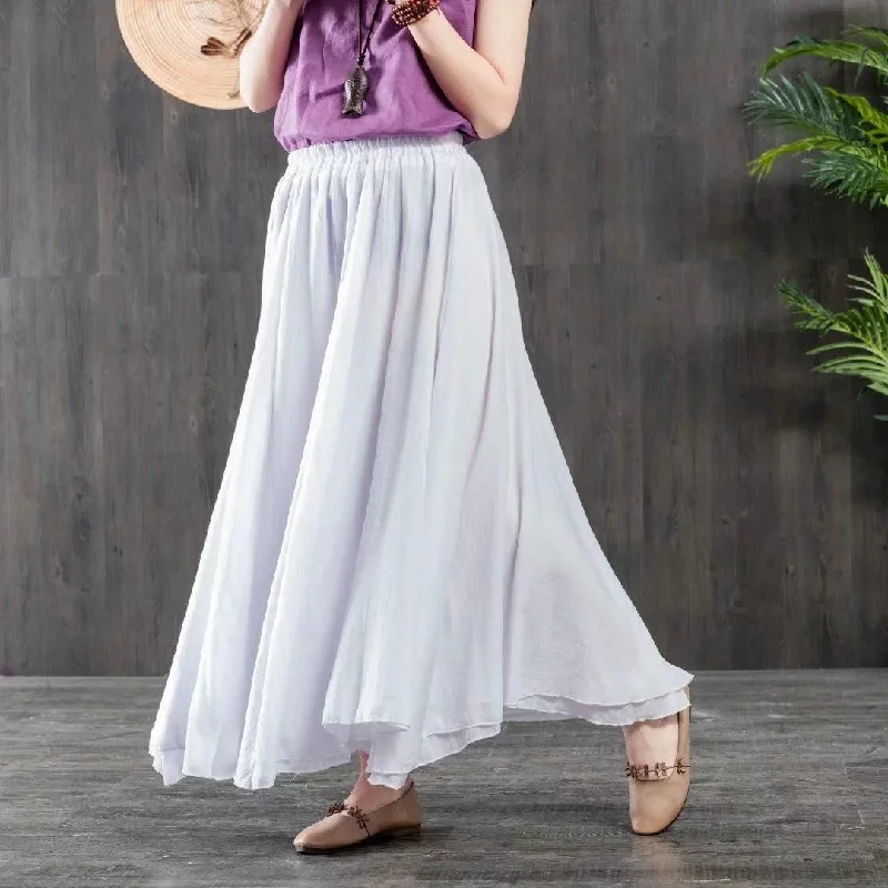 DIY elastic waist chiffon tunics for women design white Maxi skirt summer