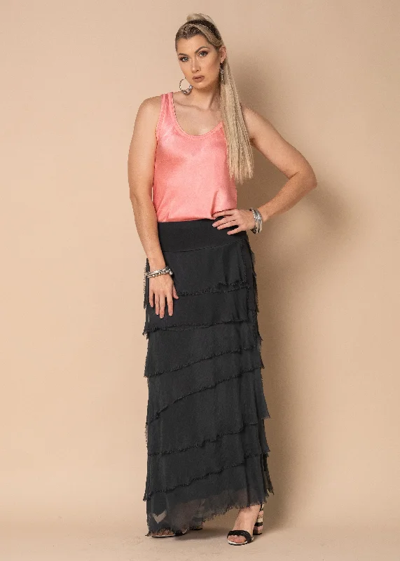 Fifi Silk Skirt in Granite