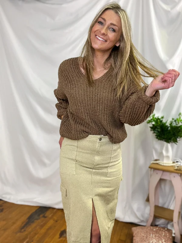 Khaki Indie Cargo Maxi Skirt