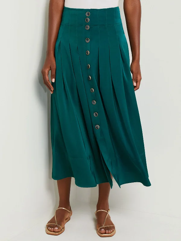 Maxi Button Front A-Line Skirt - Pleated Woven