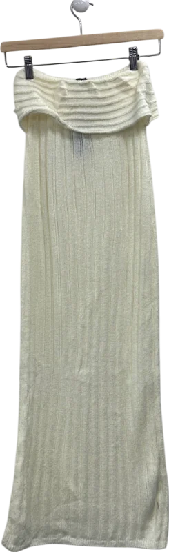 PrettyLittleThing Cream Petite Low Waist Knitted Maxi Skirt UK 12