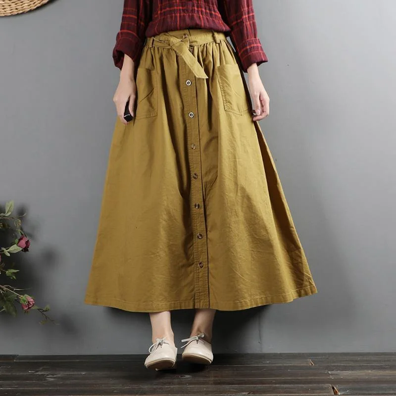 Simple elastic waist cotton skirts Inspiration yellow long skirt