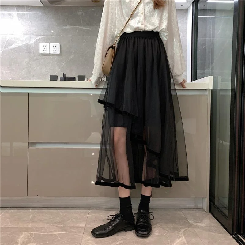 Women's Kawaii Irregular Layered Long Skirt