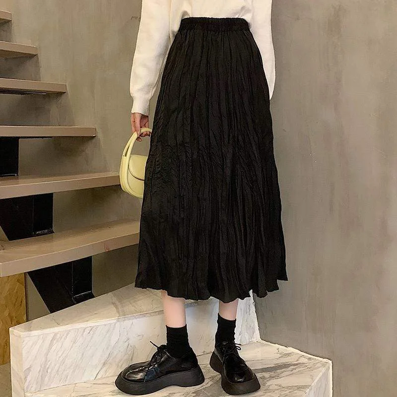 Women's Korean Style Elastic Ruched Long Skirt