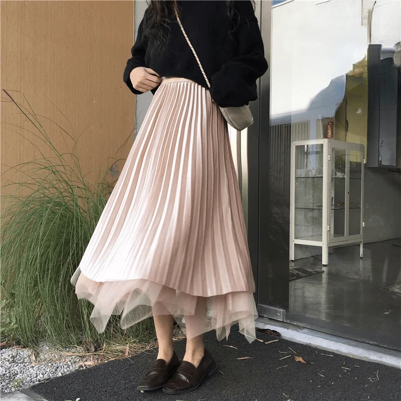 Women's Korean Style Layered Reversible Long Skirt