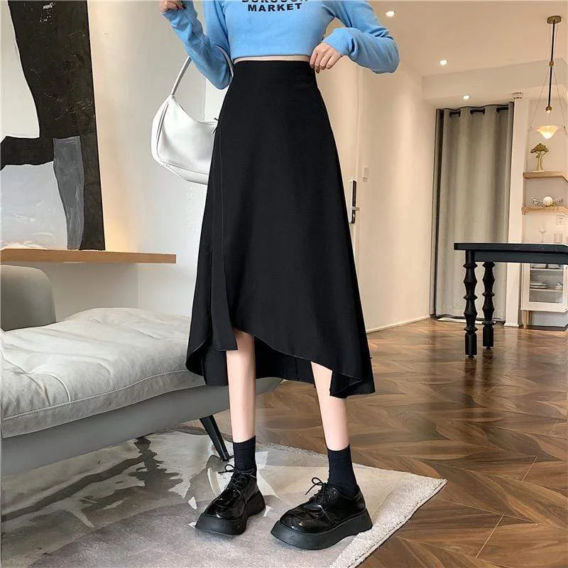 Women's Korean Style Side Slit Irregular Long Skirt