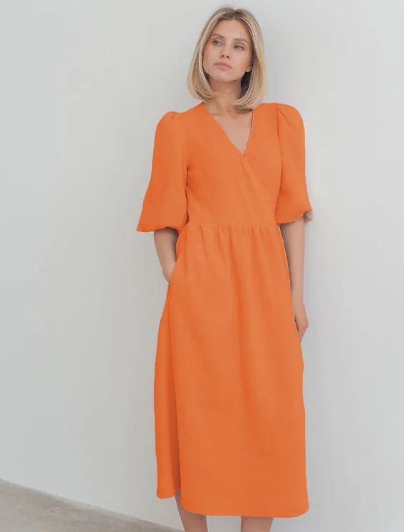 Green Robe V-Neck Puff Sleeve Wrap Dress Lady Dress Summer Loose Dress