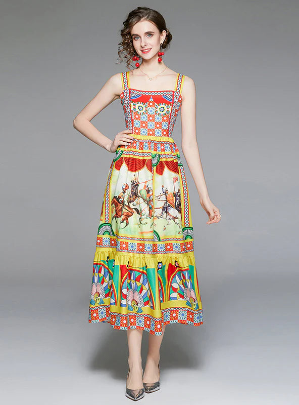 STRAP SWING VINTAGE PRINT DRESS