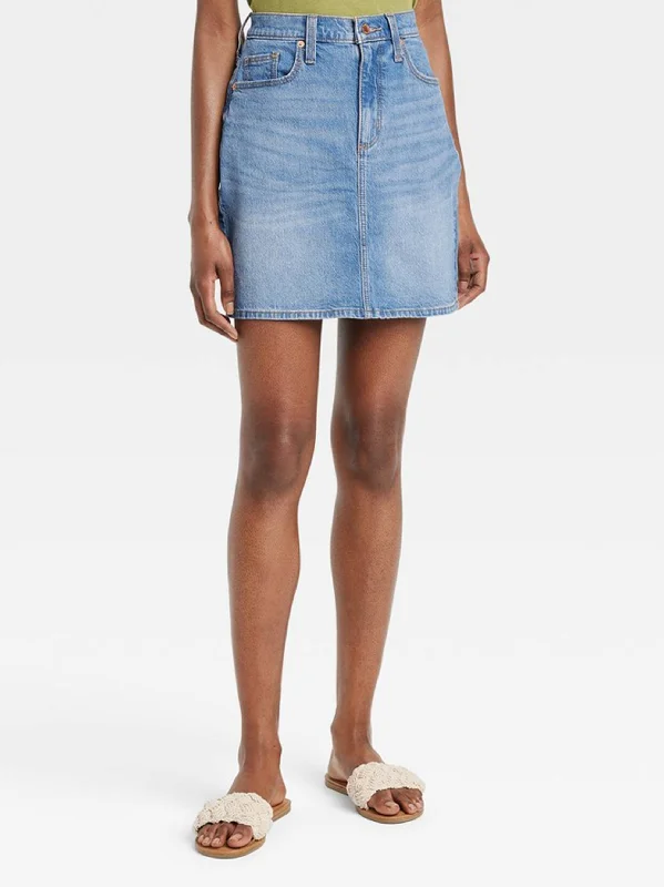 Women's Washed Denim Skirt,Light Blue