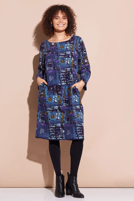 Audrey Dress - Navy/Purple Print