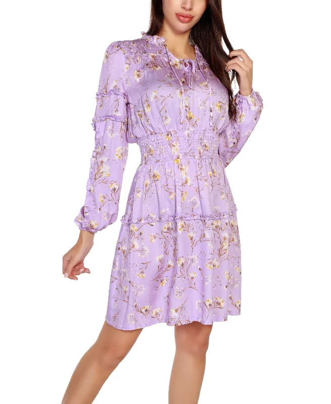 Belldini Black Label Petite Floral Blouson Long Sleeve Dress