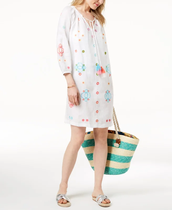 Charter Club Linen Embroidered Peasant Dress