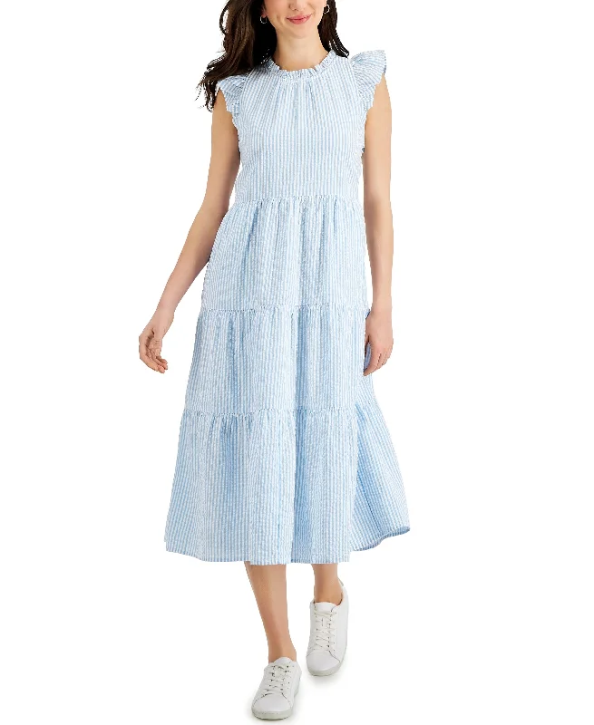 Charter Club Womens Woven Striped Seersucker Dress